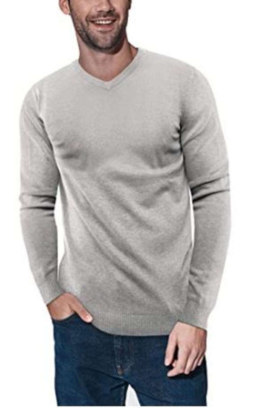 XRAY Slim Fit Pullover Sweater Long Sleeve V-Neck Ribbed Hem Cuff Gray  Medium